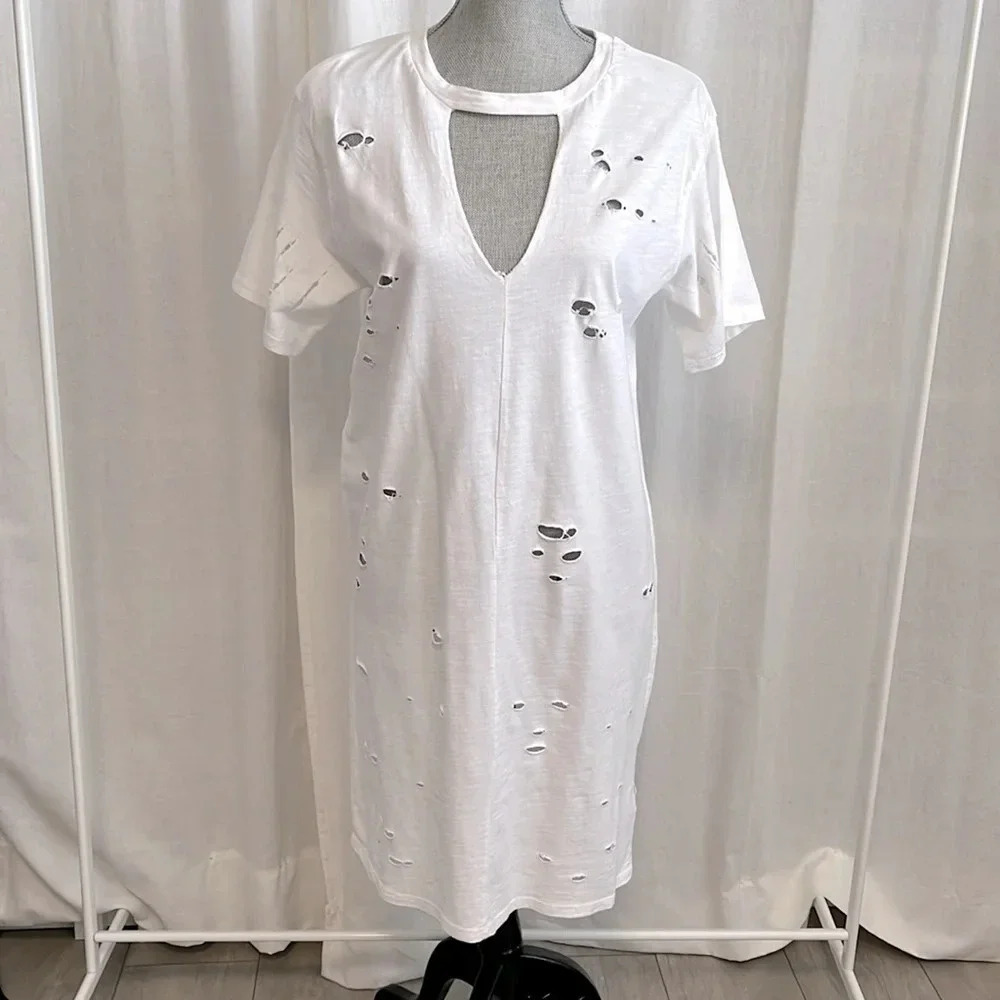 NWOT NYTT Cotton Distressed Cut Out Dress, Size L